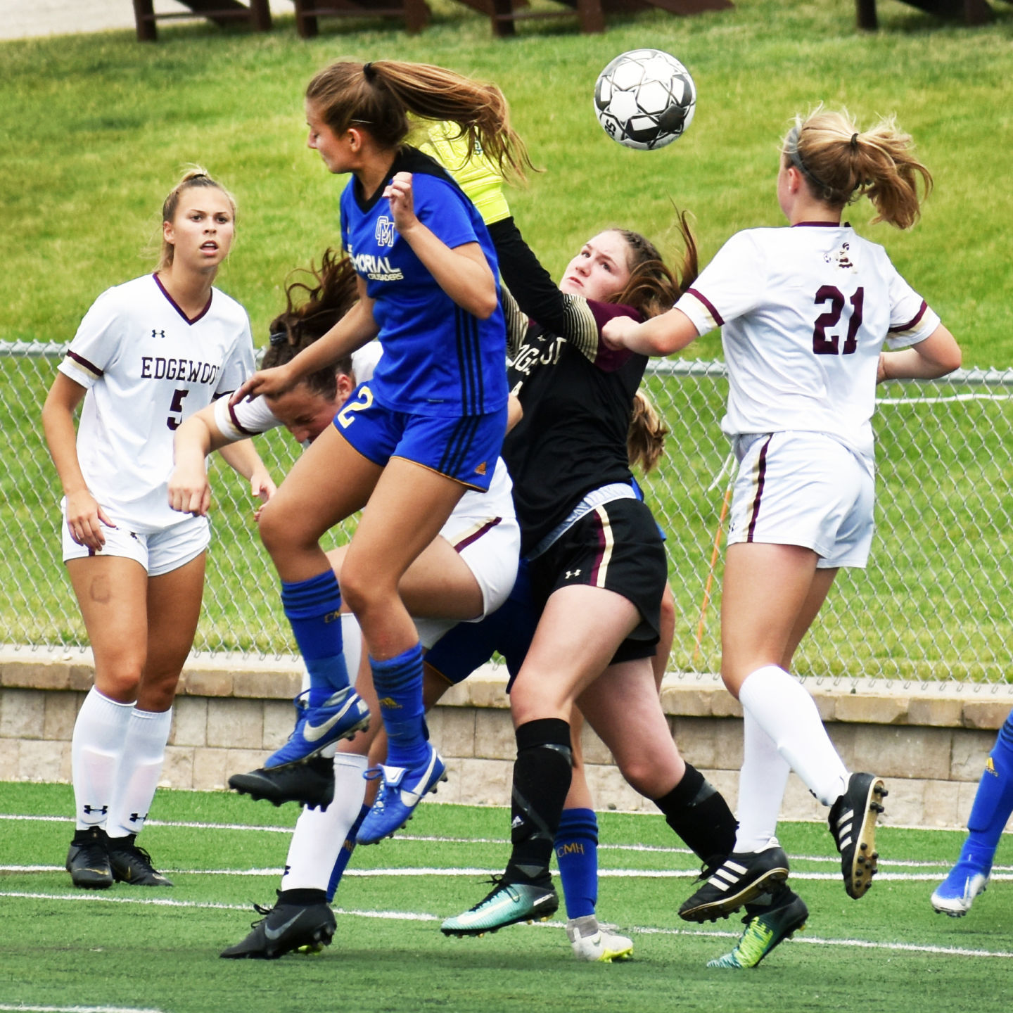 WIAA state soccer photo: Edgewood defends a header at the goal